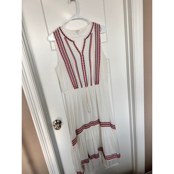 Andree Women's Slinky Full Circle Sleeveless Trim Sun Dress White Red Size Large - Picture 1 of 9